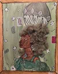 a painting of a woman in a green frame