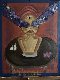 a painting of a woman sitting at a table