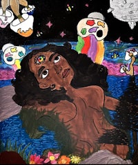 a painting of a woman laying in the water