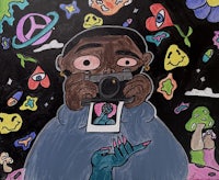 a drawing of a man holding a camera