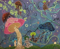 a painting of a group of people and a jellyfish