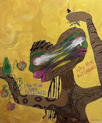 a painting of a woman with dreadlocks holding a bird