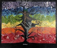 a painting of a tree with people in it