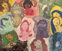 a painting of a group of women with different hairstyles